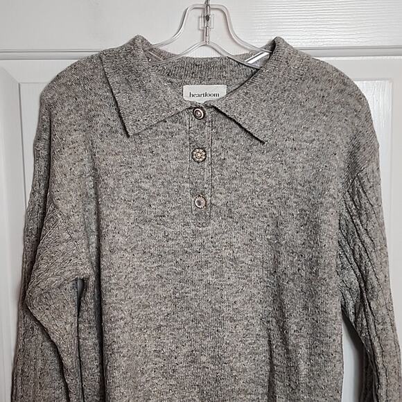 Heartloom Gray Heather 3 Button Collared Sweater - Picture 2 of 7